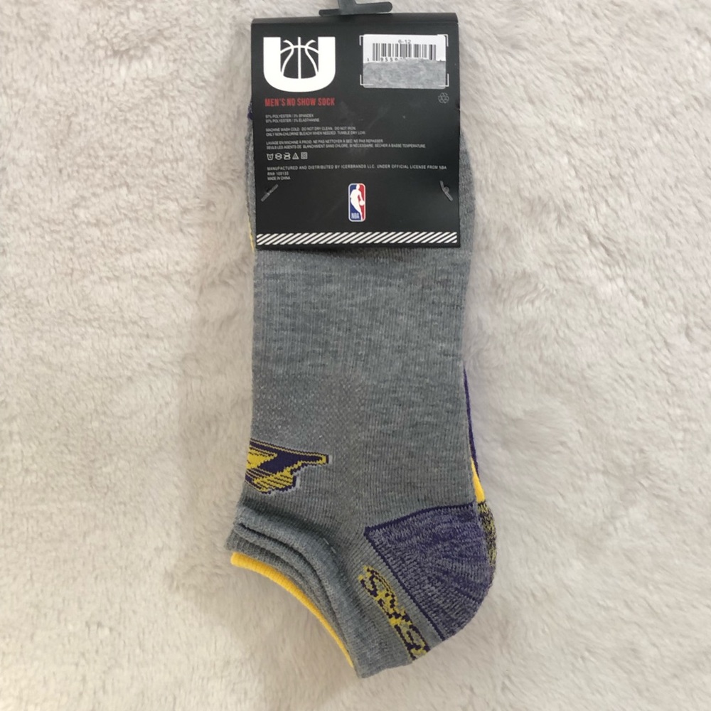 NBA Los Angeles LA Lakers Purple Gold 3 Pair No Show Socks Unisex Shoe Size 6-12